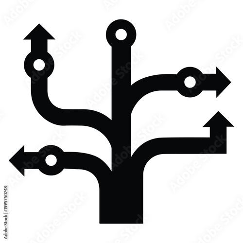 Branching arrows icon showing multiple directions and choices with direction decision backward strategy business complexity confusion movement