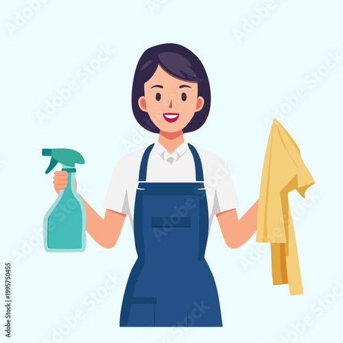 Woman with cleaning spray and cloth