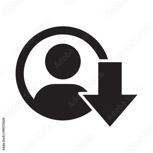 Person icon with a down arrow indicating decrease vector graphic decrease illustration silhouette download interface communication information