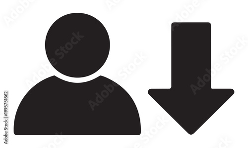 Person icon with downward arrow vector illustration direction silhouette minimalist illustration abstract movement progress decrease negative