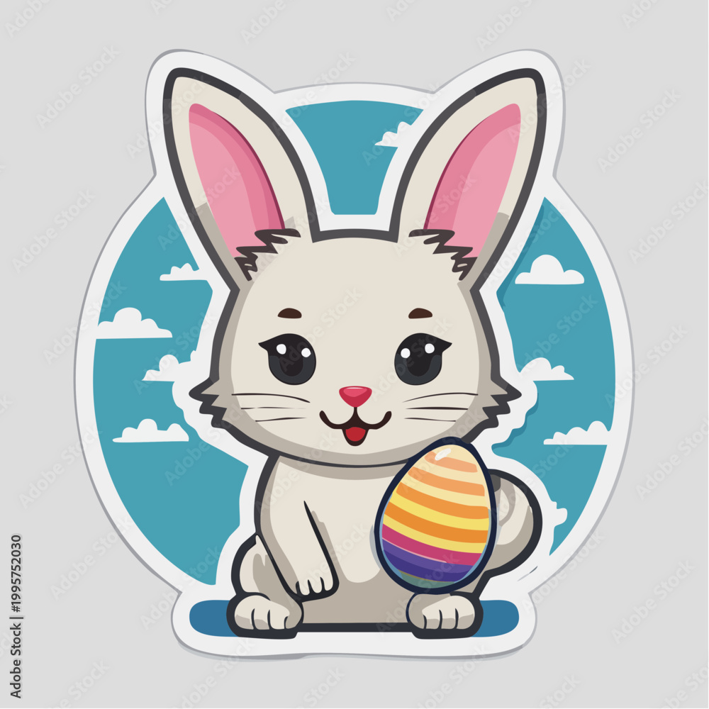 Obraz premium Cute Easter Bunny Holding a Colorful Egg