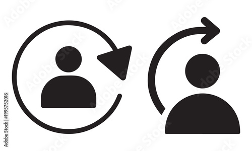 User profile icons with circular arrows indicating refresh or rotation circular rotation refreshing updating reloading repeating resetting