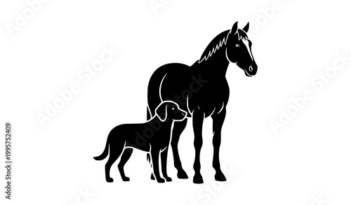 Horse and dog silhouettes standing together vector illustration