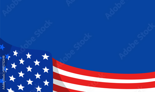 Waving American flag with stars and stripes.