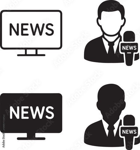 Isolated News channel media concept art, news channel broadcast media concept, journalism reporting, live news coverage, media industry, vector icon set