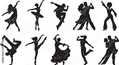 Set of Fitness and Gym Silhouettes Including Running, Weightlifting, Yoga, Cycling, Jump Rope, Kettlebell, and Stretching Exercises for Health Wellness