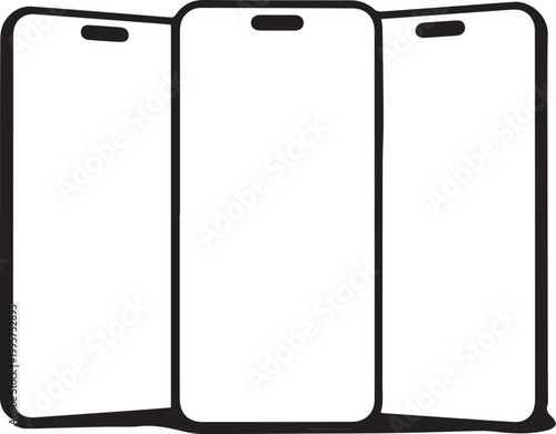Three identical smartphone outlines displayed in a simple black and white illustration