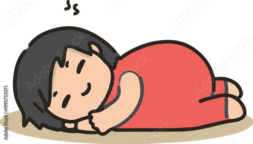Cute baby sleeping peacefully on floor in red pajamas adorable little child rest.