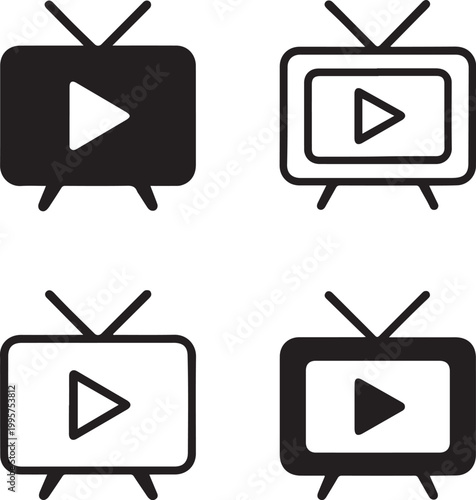 Isolated Television entertainment illustration, television entertainment media illustration, tv content concept, digital streaming, home entertainment, broadcast media, vector icon set