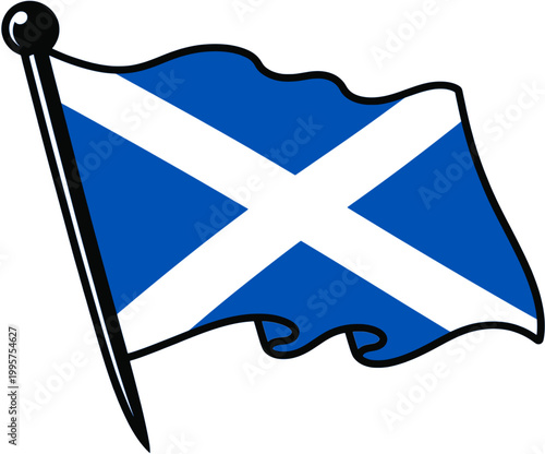 Scotland Flag Pin Wavy Style Saltire Vector IllustrationScotland Flag Pin Wavy Style Saltire Vector Illustration
