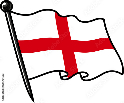
England Flag Pin Wavy Style St George Cross Vector Illustration