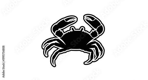 Black crab silhouette icon, isolated on white background, marine life symbol