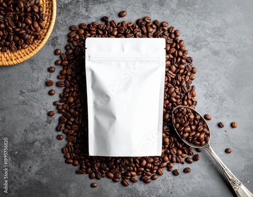 Obraz na płótnie Roasted coffee beans with coffee package mockup