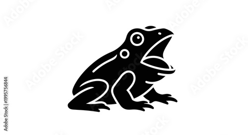 Black Frog Icon Silhouette on White Background, Graphic Design Element