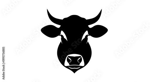 Black silhouette of a cow head with horns on a white background, minimalist logo