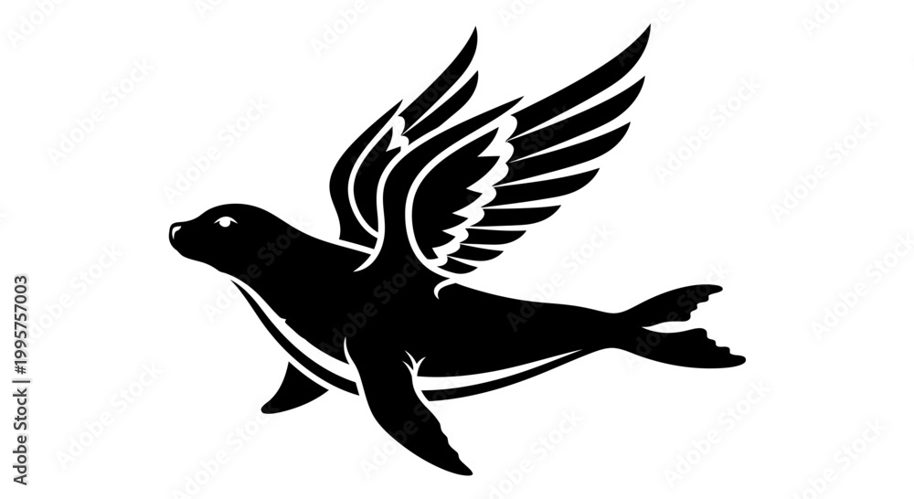 Naklejka premium Flying Seal Silhouette Vector Illustration