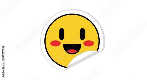Happy Face Sticker Icon - Cheerful Emoji with Blush