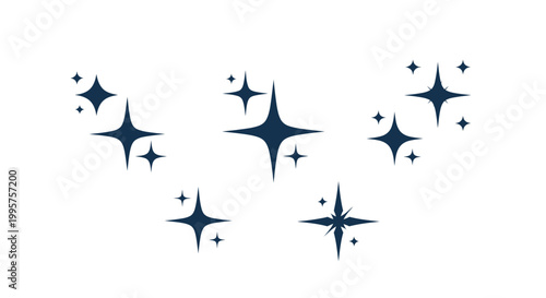 Sparkling Starbursts - Dark Blue Glittering Shapes on White Background