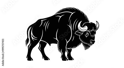 Stylized Silhouette of a Bison on White Background