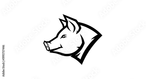 Stylized Pig Head Silhouette, Farm Animal Vector Icon, Livestock Symbol