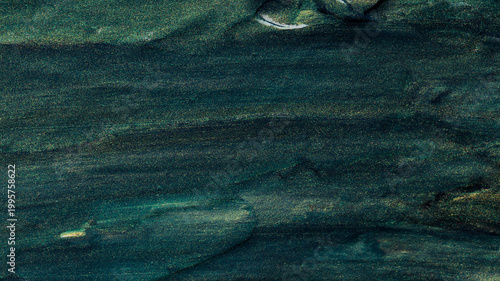 Dark teal oil paint texture with golden glitter particles and diagonal brush stroke pattern