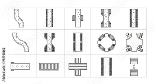 Collection of industrial pipe and tube connection diagrams.
