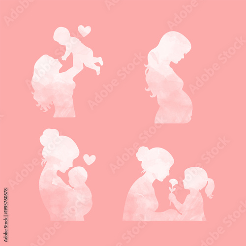 Mother’s Day Mom & Baby Silhouette Set – Loving Family Moment