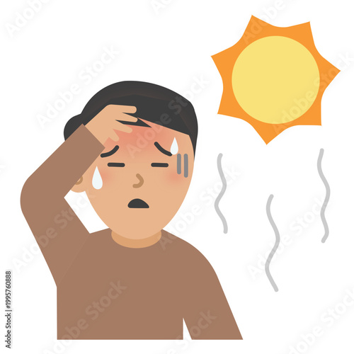 Vector illustration of a man sweating in hot weather