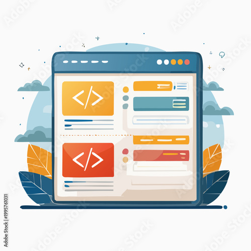 Digital Interface with Code Snippets and UI Elements