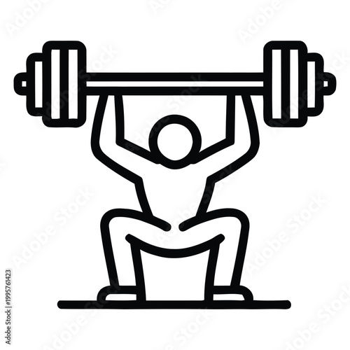 High quality vector of weightlifter doing overhead squat exercise with barbell icon.