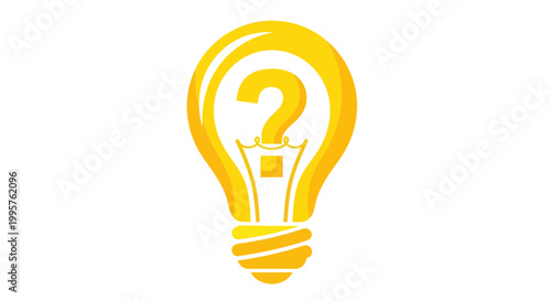 Yellow light bulb with question mark inside, symbol of idea, problem, solution, confusion