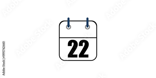 Hollow out calendar icons isolated on white background. Calendar icon with specific day. Day 22 marked on the calendar.