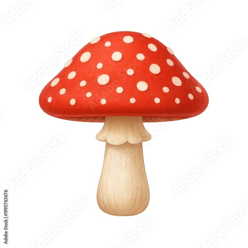 Red Polka Dot Mushroom Illustration Cute Toadstool Artwork