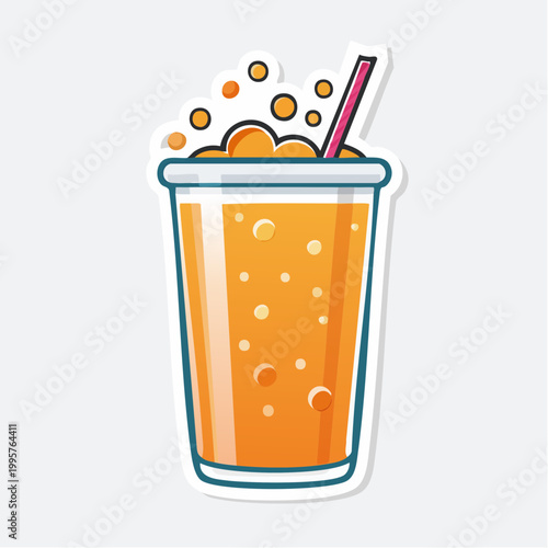 Orange Soda Drink with Bubbles and Straw
