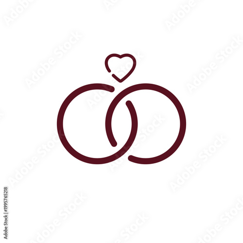 Minimalist wedding rings with heart line icon for marriage ceremony