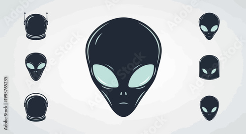Alien heads and space helmets illustration