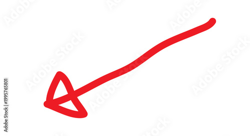 Hand drawn isolated red arrow marker | Modern brush direction shape | Marker line scribe sketch artwork