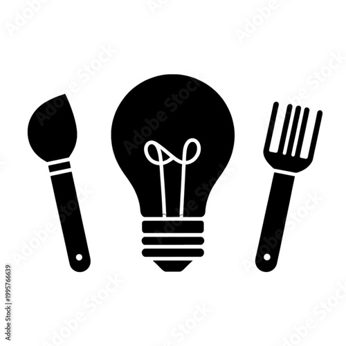 Cooking Brush Fork and Lightbulb Line Icon