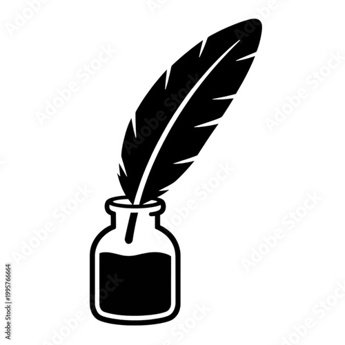 Feather Quill in Ink Bottle Flat Icon