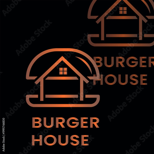 Minimalist burger house lineart logo,  Fast food, minimalist, burger combination with house in solid background, flat design, vintage, retro, cartoon, Logotype, cafe restaurant,