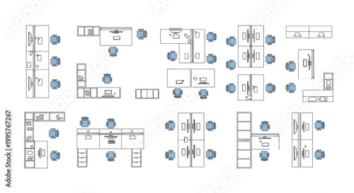 Detailed office floor plan designs.