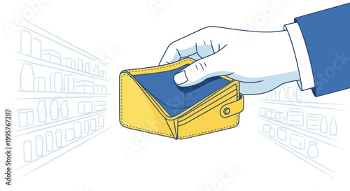 Hand holding yellow wallet with card.