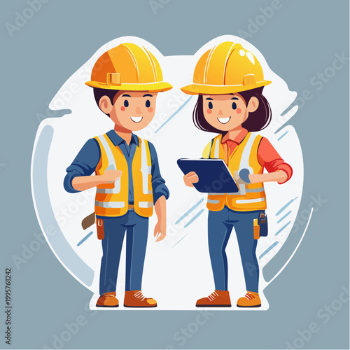 Construction Workers with Hard Hats and Safety Vests