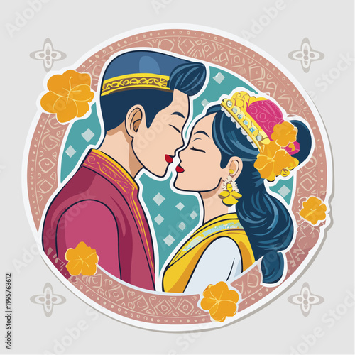 Couple in Traditional Attire Sharing a Kiss