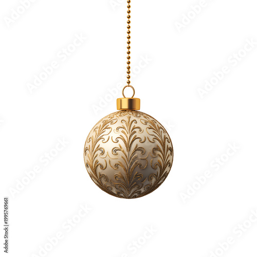 Simple Vertical Christmas Decoration with Gold Ornament on white or transparent  Background