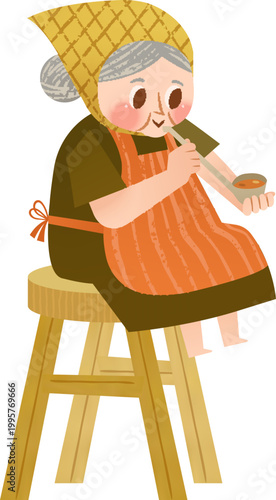 Cartoon style granny wearing apron