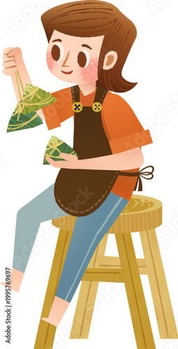 Mom busying making rice dumplings