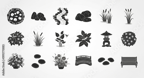 Collection of Garden Elements and Landscape Design Symbols.
