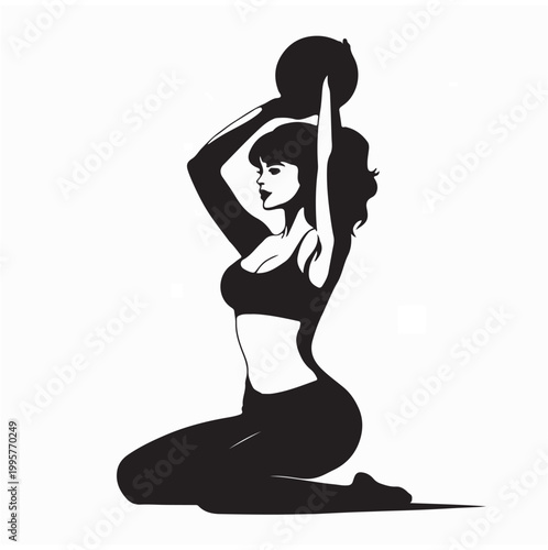 Athletic Woman Doing Pilates Exercise With Ball Silhouette Vector
