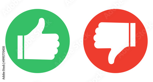 Green Thumbs Up and Red Thumbs Down sticker, icon vector illustration